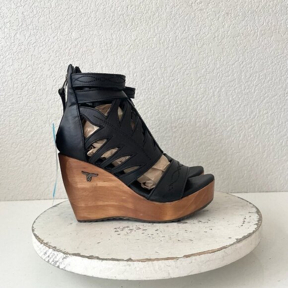 NEW Lane Boots BECCA Womens Black Wedges 5.5 Western Sandals Cowgirl Leather - Picture 2 of 11